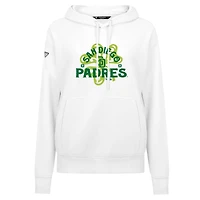 Sweat à capuche blanc pour femme Levelwear avec motif trèfle de la Saint-Patrick des Padres San Diego