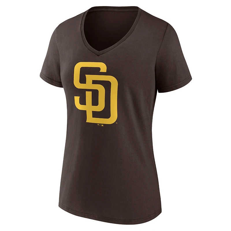 T-shirt de sport marron à col en V avec logo officiel des Padres San Diego pour femme