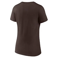 T-shirt à col en V pour femme avec logo athlétique marron des Padres de San Diego.