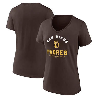 T-shirt à col en V pour femme avec logo athlétique marron des Padres de San Diego.