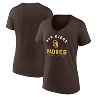 T-shirt à col en V pour femme avec logo athlétique marron des Padres de San Diego.