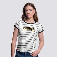 T-shirt rayé blanc Lusso pour femme, motif Natasha des Padres de San Diego