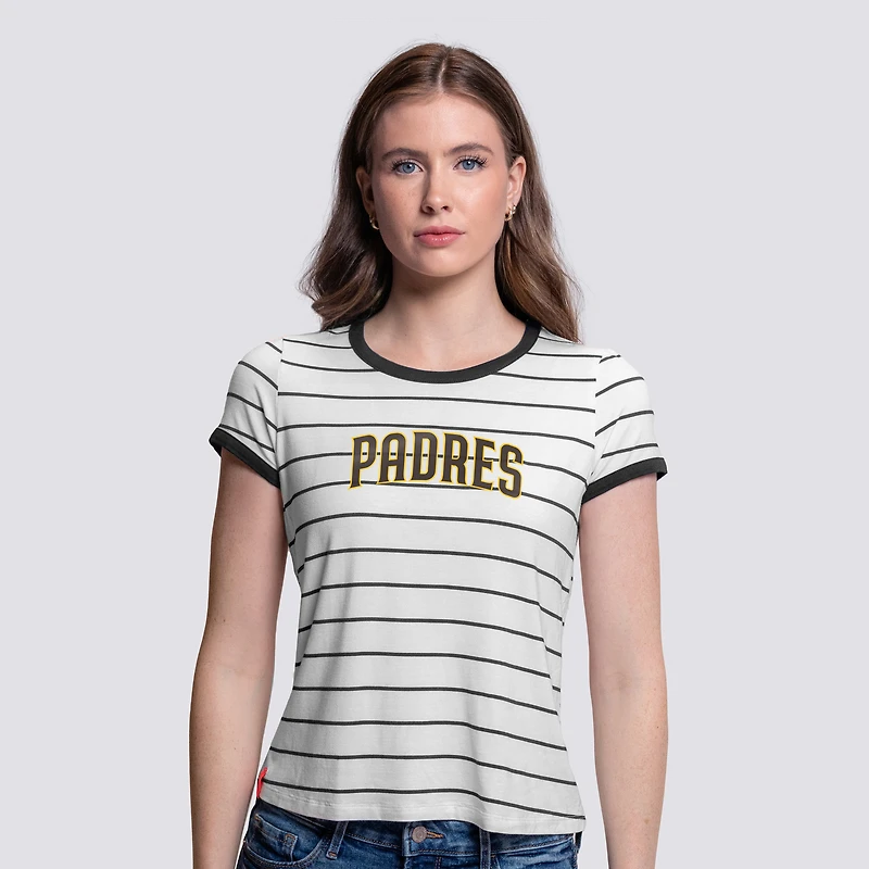 T-shirt rayé blanc Lusso pour femme, motif Natasha des Padres de San Diego