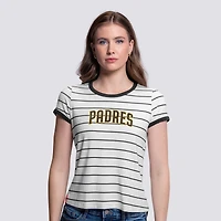 T-shirt rayé blanc Lusso pour femme, motif Natasha des Padres de San Diego