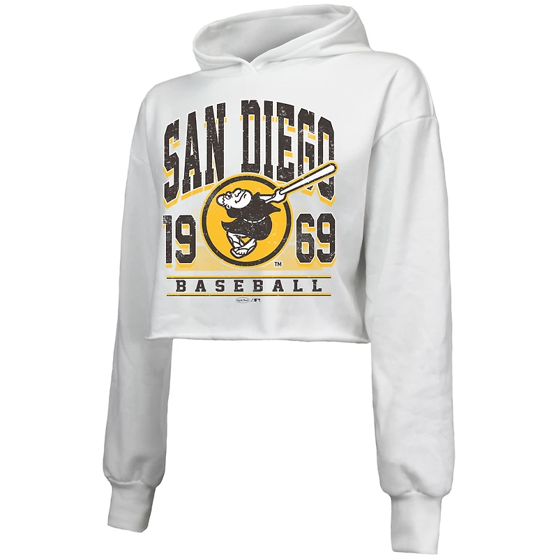 Women's Majestic Threads White San Diego Padres Cropped Have A Field Day Tri-Blend Hoodie