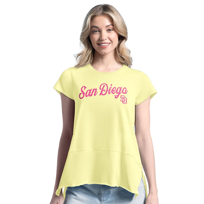 T-shirt jaune Margaritaville pour femme des Padres de San Diego : « Gametime is Paradise »