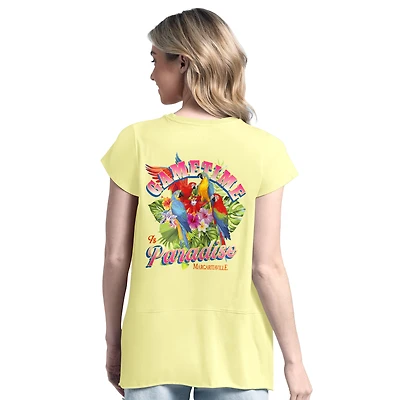 T-shirt jaune Margaritaville pour femme des Padres de San Diego : « Gametime is Paradise »