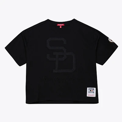 Women's Mitchell & Ness Black San Diego Padres Cooperstown Collection Phantom Cropped T-Shirt