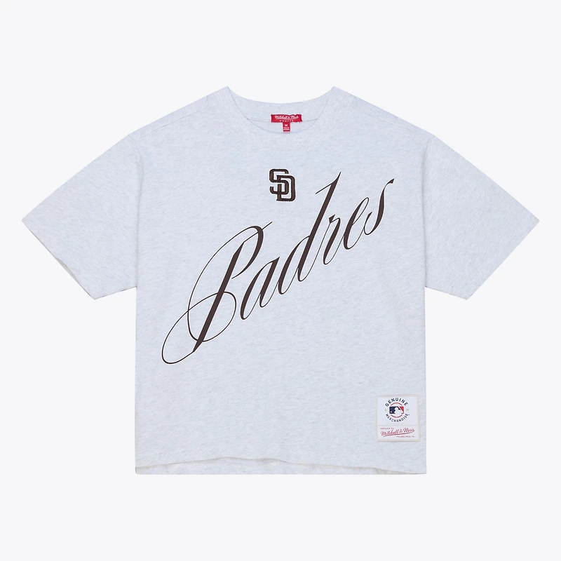 Women's Mitchell & Ness Heather Gray San Diego Padres Script Cropped Boxy T-Shirt