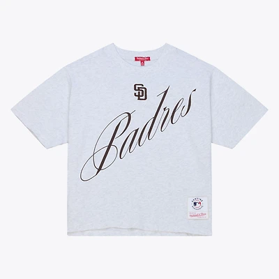 Women's Mitchell & Ness Heather Gray San Diego Padres Script Cropped Boxy T-Shirt