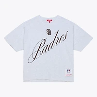 Women's Mitchell & Ness  Heather Gray San Diego Padres Script Cropped Boxy T-Shirt