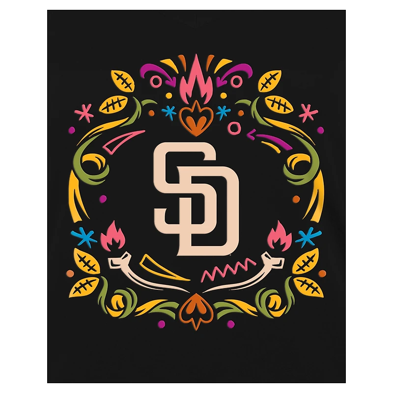 T-shirt noir à col en V New Era pour femmes des San Diego Padres Día de los Muertos