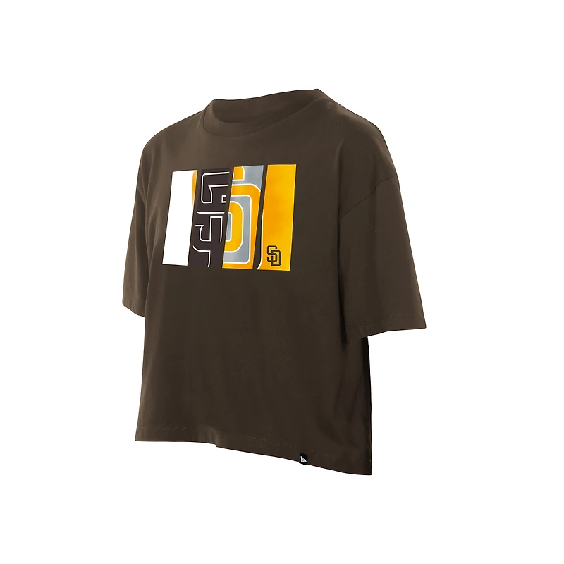 T-shirt boxy marron New Era pour femme avec logo métallisé des Padres de San Diego