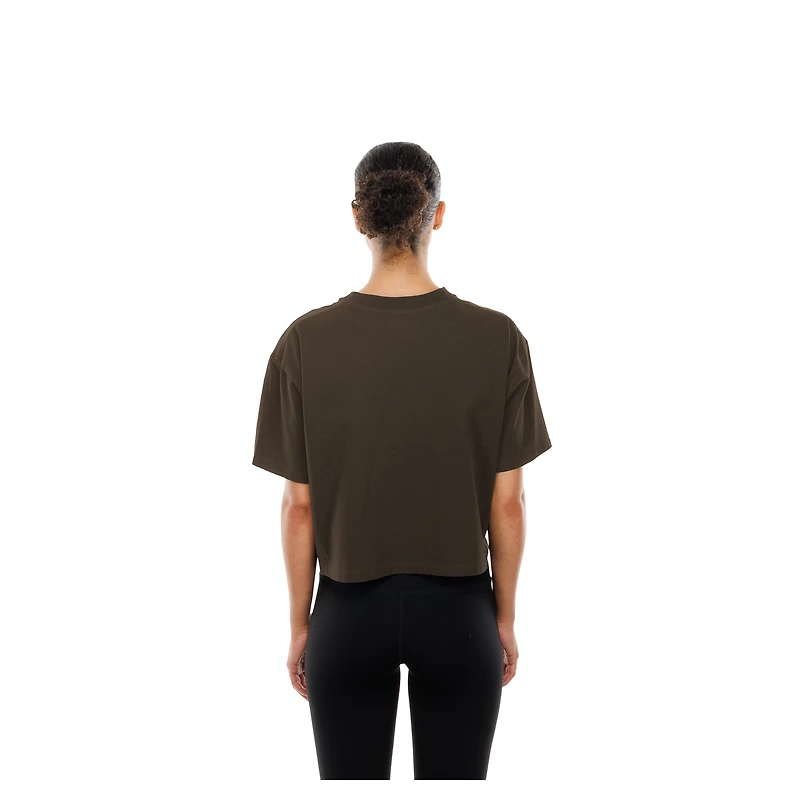 T-shirt boxy marron New Era pour femme avec logo métallisé des Padres de San Diego