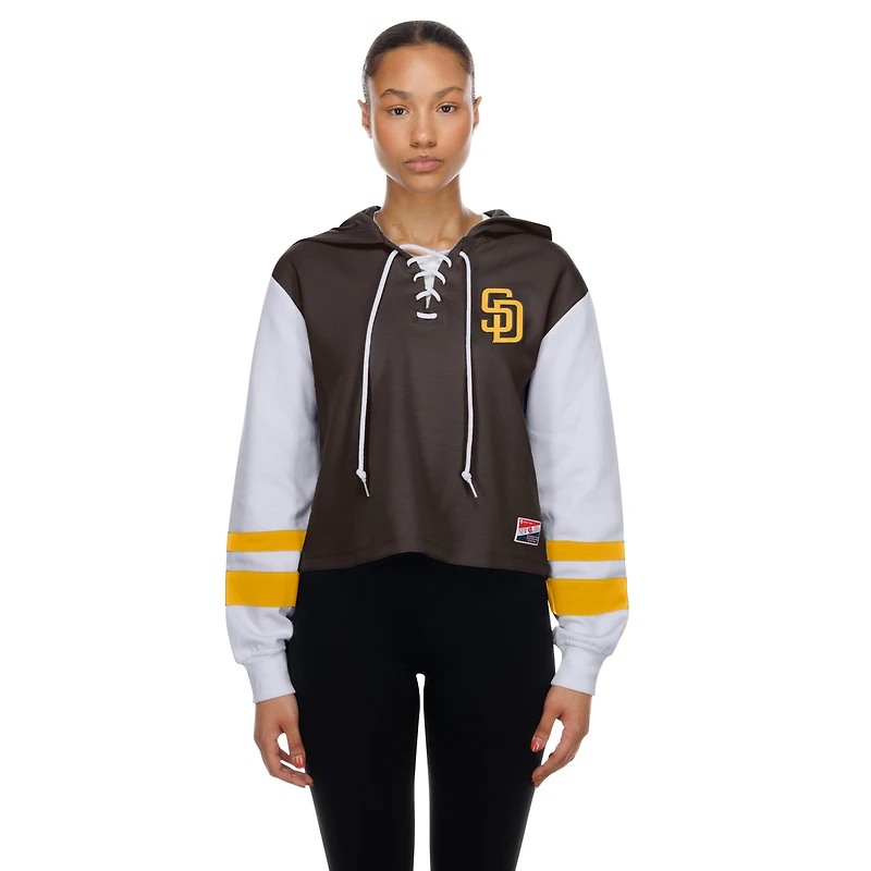 Women's New Era Brown San Diego Padres Boxy Lace-Up Hoodie