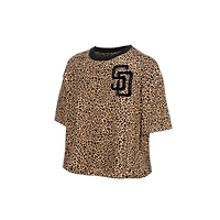 Women's New Era  Brown San Diego Padres Leopard Boxy Cropped T-Shirt