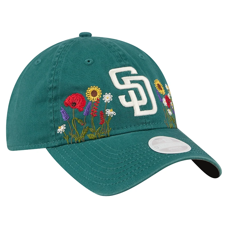Women's New Era  Dark Green San Diego Padres Floral Stitch 9TWENTY Adjustable Hat
