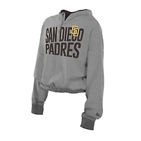 Women's New Era  Heather Gray San Diego Padres Reversed Out French Terry Quarter-Zip Banded Crop Hoodie