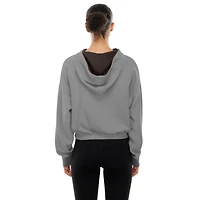 Sweat à capuche court bandes et fermeture éclair quart de tour New Era gris chiné pour femme des Padres San Diego, motif French Terry inversé