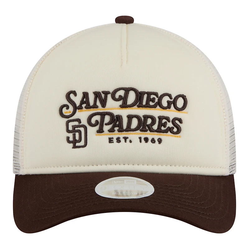 Women's New Era Light Beige/Brown San Diego Padres Retro 9FORTY M-Crown A-Frame Trucker Adjustable Hat