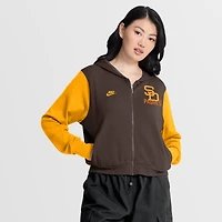 Sweat à capuche court zippé Nike marron/or San Diego Padres Cooperstown Collection pour femme