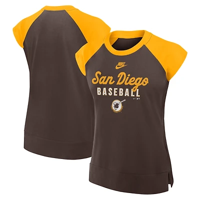 Women's Nike Brown/Gold San Diego Padres Cooperstown Collection Raglan Performance T-Shirt
