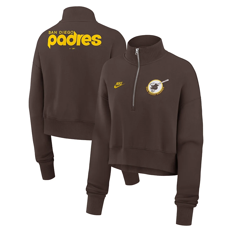 Sweat-shirt en molleton demi-zippé Nike marron San Diego Padres Cooperstown Collection Phoenix pour femme