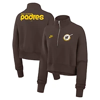 Sweat-shirt en molleton demi-zippé Nike marron San Diego Padres Cooperstown Collection Phoenix pour femme
