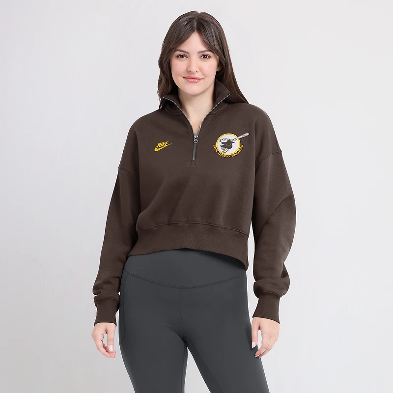 Sweat-shirt en molleton demi-zippé Nike marron San Diego Padres Cooperstown Collection Phoenix pour femme