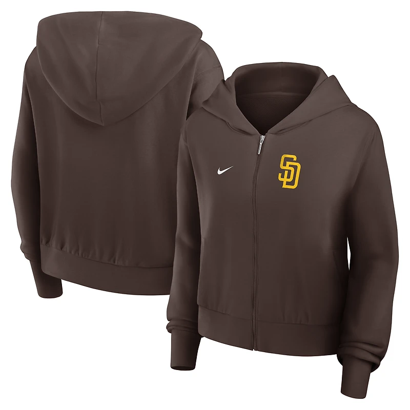 Sweat à capuche Nike marron San Diego Padres Cropped Chill entièrement zippé pour femme