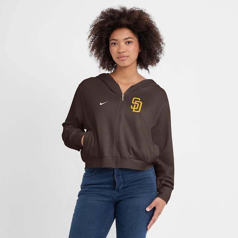 Sweat à capuche Nike marron San Diego Padres Cropped Chill entièrement zippé pour femme