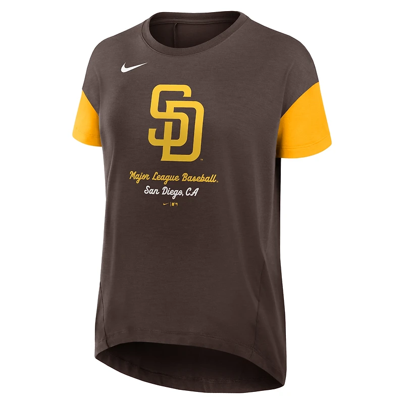T-shirt Nike marron fluide et tendance pour femme, motif Dri-FIT des Padres de San Diego