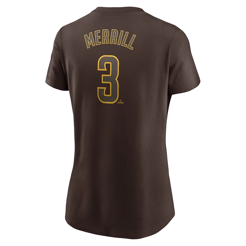 Women's Nike Jackson Merrill Brown San Diego Padres Cooperstown Collection Fuse Name & Number T-Shirt
