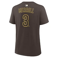 T-shirt Nike pour femme Jackson Merrill marron des Padres de San Diego, avec nom et numéro