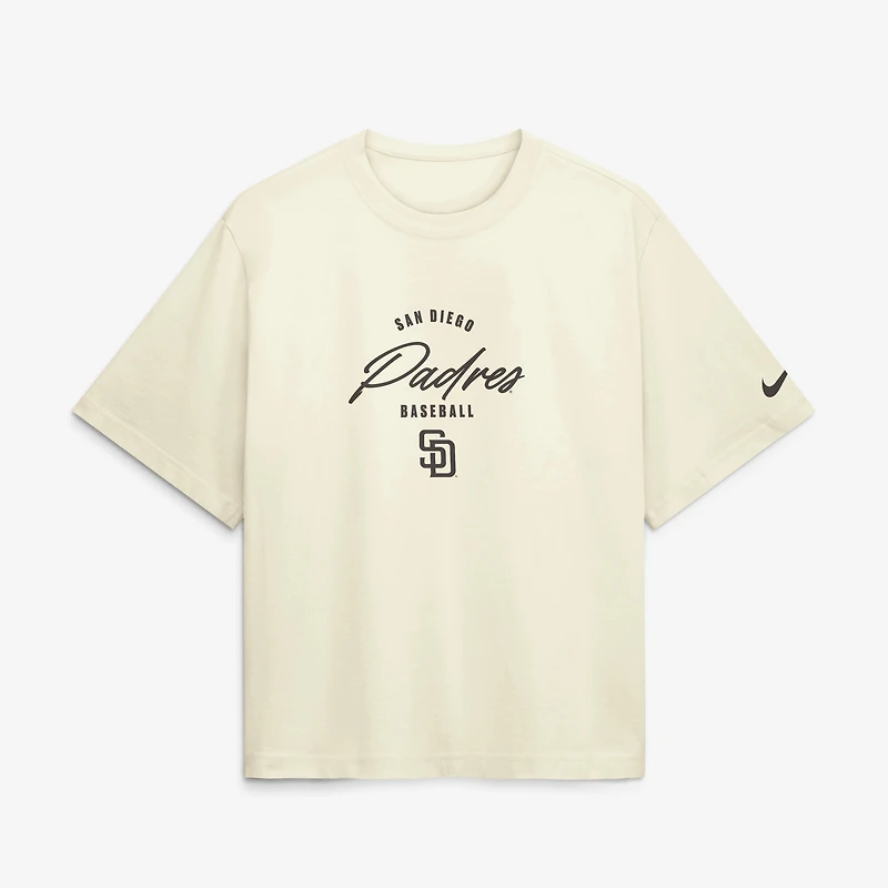 T-shirt Nike Jackson Merrill crème San Diego Padres Premium Essentials Boxy avec nom et numéro pour femme