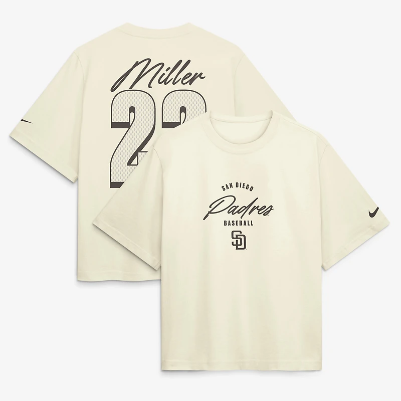 Women's Nike Mason Miller Cream San Diego Padres Premium Essentials Boxy Name & Number T-Shirt