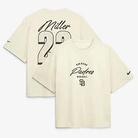Women's Nike Mason Miller Cream San Diego Padres Premium Essentials Boxy Name & Number T-Shirt