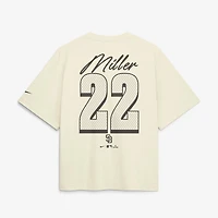 Women's Nike Mason Miller Cream San Diego Padres Premium Essentials Boxy Name & Number T-Shirt