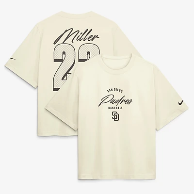 Women's Nike Mason Miller Cream San Diego Padres Premium Essentials Boxy Name & Number T-Shirt