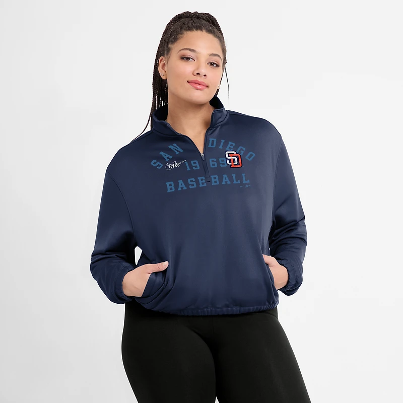 Women's Nike Navy San Diego Padres Rewind Splice Half-Zip Semi-Cropped Bubble Hem Sweatshirt