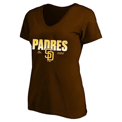 T-shirt à col en V marron avec logo des Padres de San Diego, grande taille, pour femme
