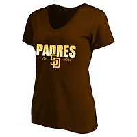 T-shirt à col en V marron avec logo des Padres de San Diego, grande taille, pour femme