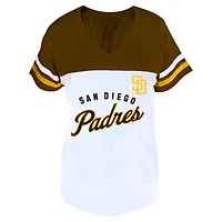 Women's Profile White/Brown San Diego Padres Plus Two-Stripe V-Neck T-Shirt