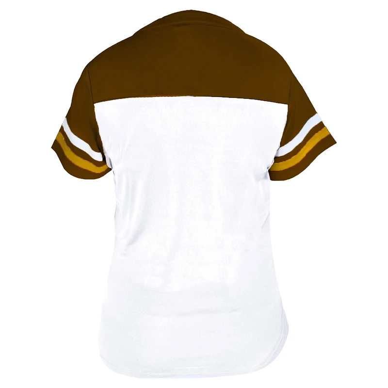 Women's Profile White/Brown San Diego Padres Plus Two-Stripe V-Neck T-Shirt