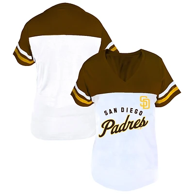 Women's Profile White/Brown San Diego Padres Plus Two-Stripe V-Neck T-Shirt
