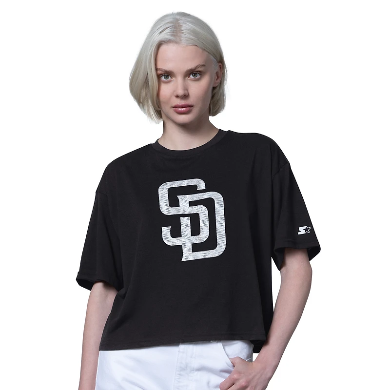 T-shirt court noir pour femme des Padres de San Diego Holy Grail