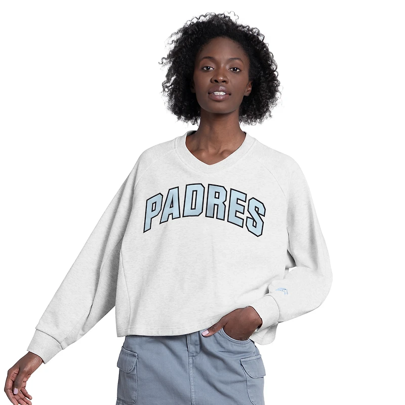 Sweat-shirt court à col en V Starter gris pour femme, San Diego Padres Show Up Fashion