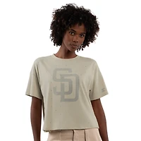 Women's Starter Khaki San Diego Padres Rhinestone Sprinkle Boxy Cropped T-Shirt