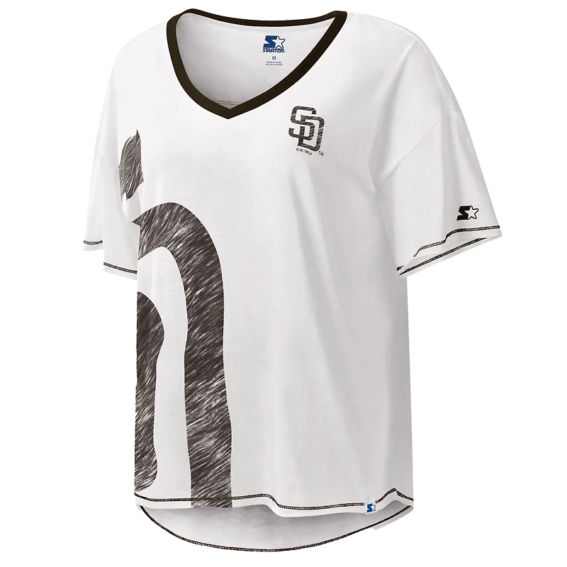 T-shirt à col en V Starter White San Diego Padres Perfect Game pour femmes