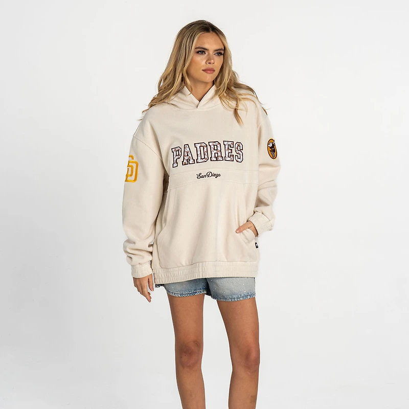 Sweat à capuche oversize en velours côtelé mélangé crème The Wild Collective pour femme, San Diego Padres